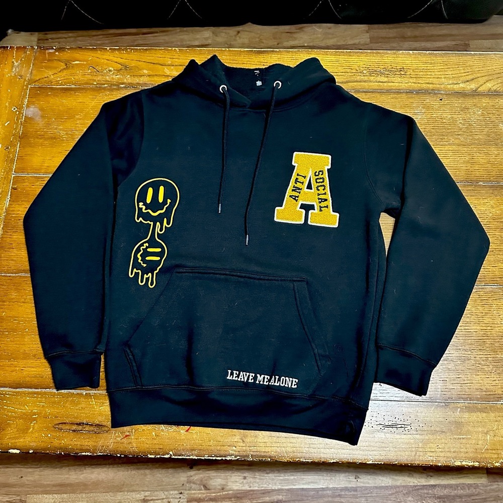 Eighty Eight Hoodie Anti Social Leave Me Alone Graphic Black Size Small
